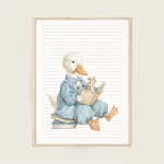 Plakat Gąska z książeczką i króliczkiem – urocza ilustracja dla dzieci | Mała Pracownia