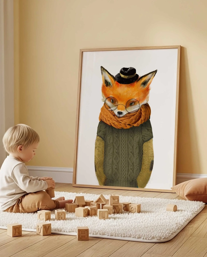 Plakat Lisek w szaliku i okularach na ścianę dla dzieci – Mała Pracownia