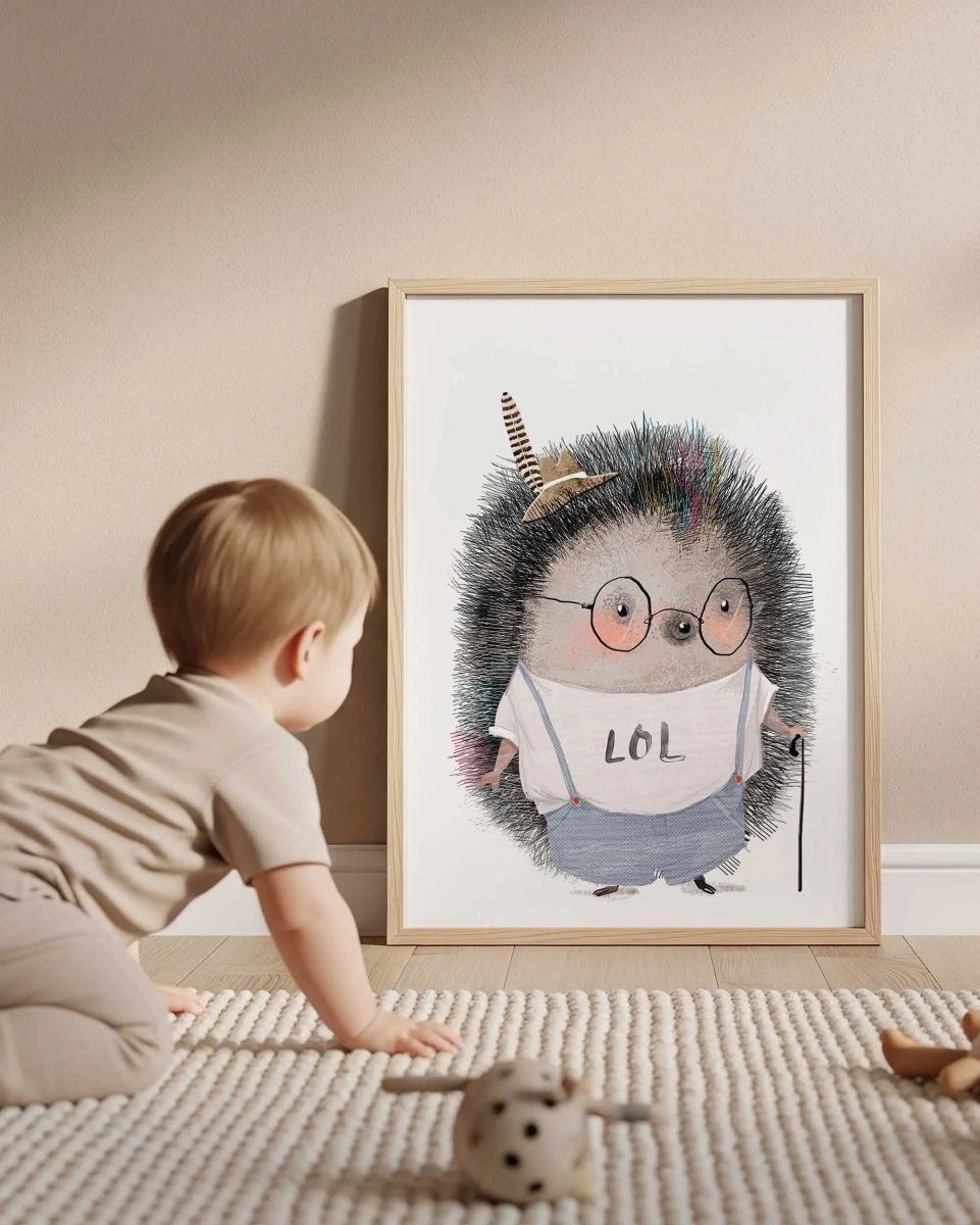 Plakat Jeżyk w okularach i kapeluszu na ścianę dla dzieci – Mała Pracownia