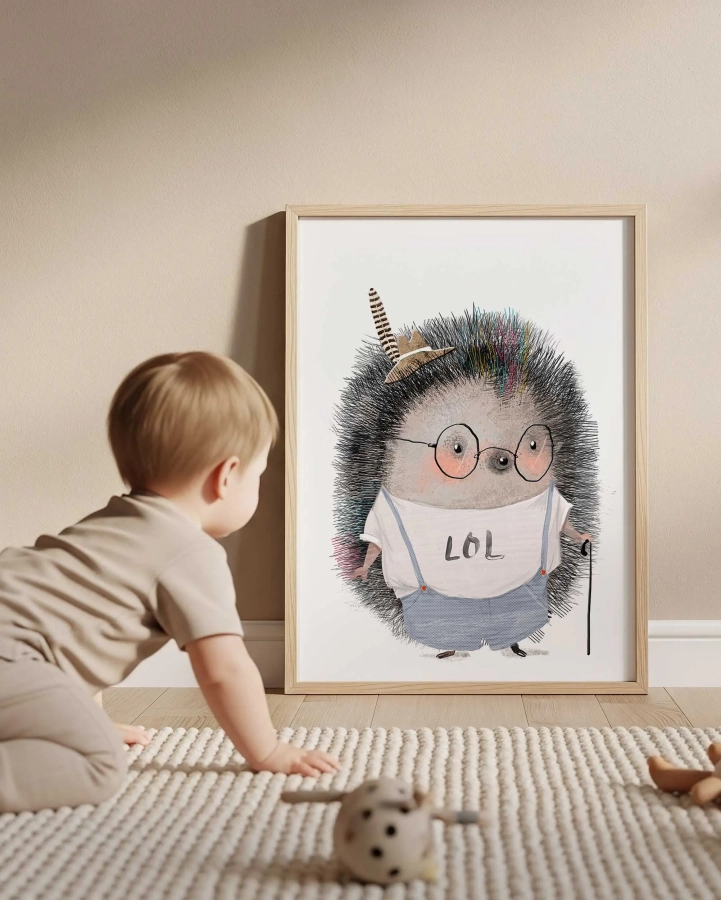 Plakat Jeżyk w okularach i kapeluszu na ścianę dla dzieci – Mała Pracownia