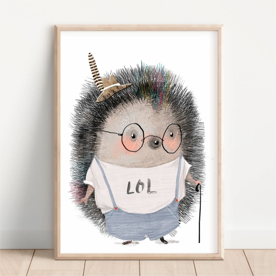 Plakat Jeżyk w okularach – dla dziewczynki lub chłopca – Mała Pracownia