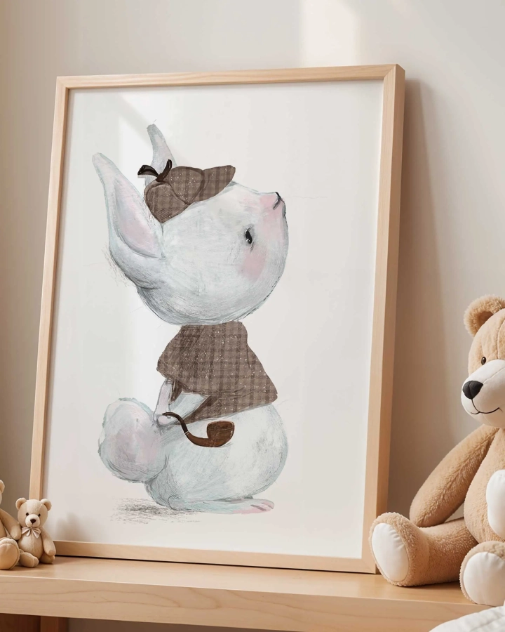 Króliczek detektyw – plakat boho dla dzieci – Mała Pracownia