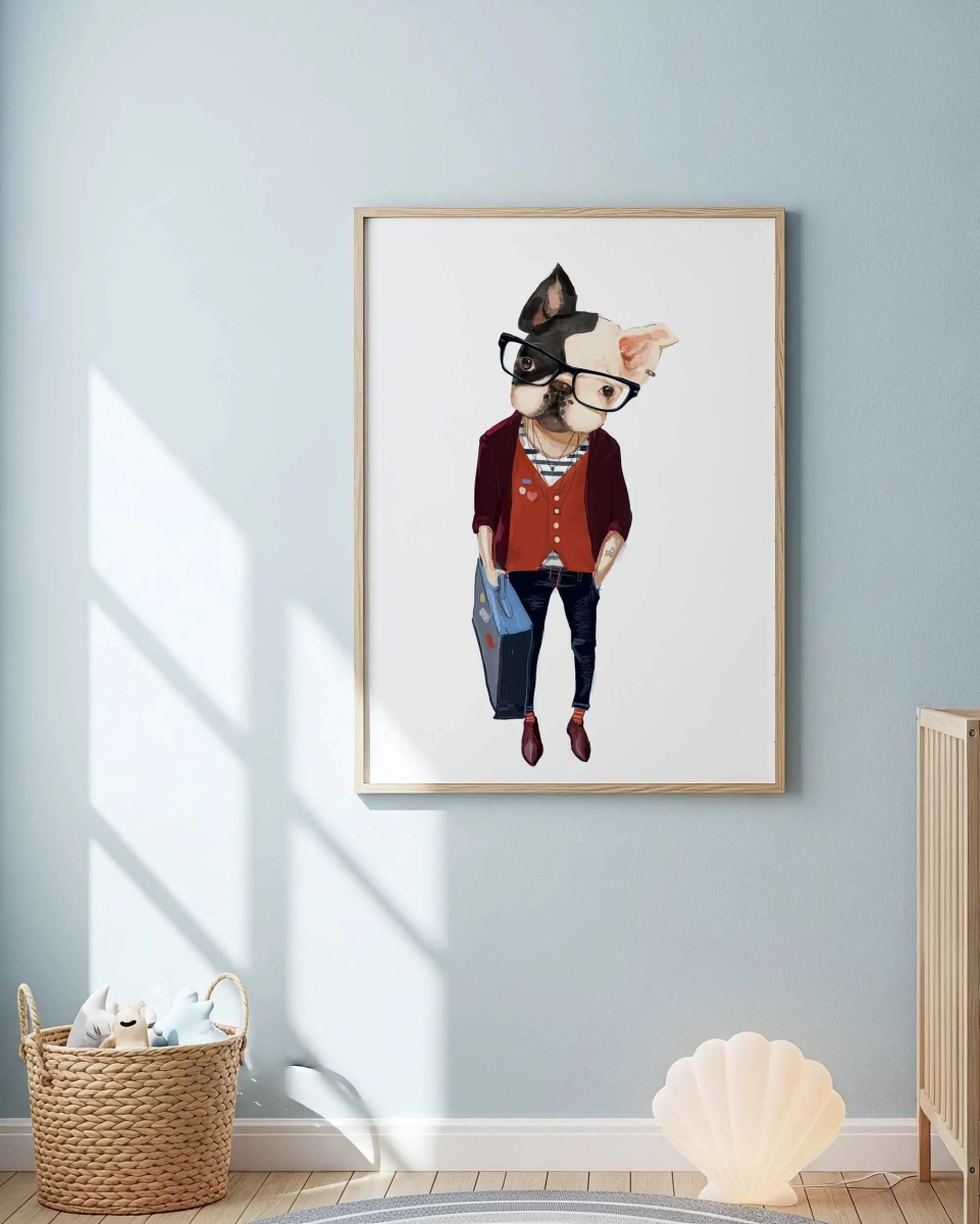 Plakat Buldog boho do pokoju dziecka – Mała Pracownia