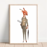 Plakat Jelonek z parasolką w garniturze na ścianę dla dzieci – Mała Pracownia