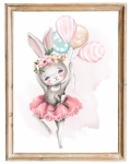 Plakat z króliczkiem i pastelowymi balonami do pokoju dziecka