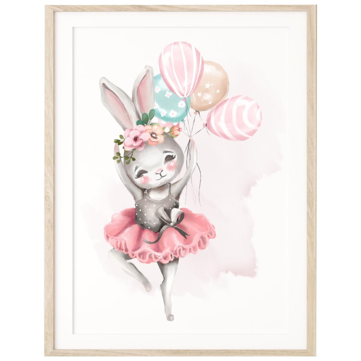 Dekoracja pokoju dziewczynki z motywem króliczka i balonów