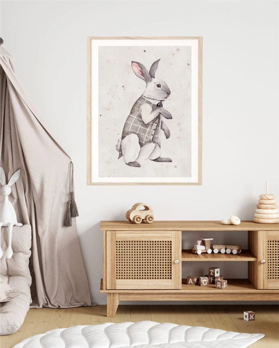 Króliczek retro w kamizelce – plakat dla chłopca | Mała Pracownia