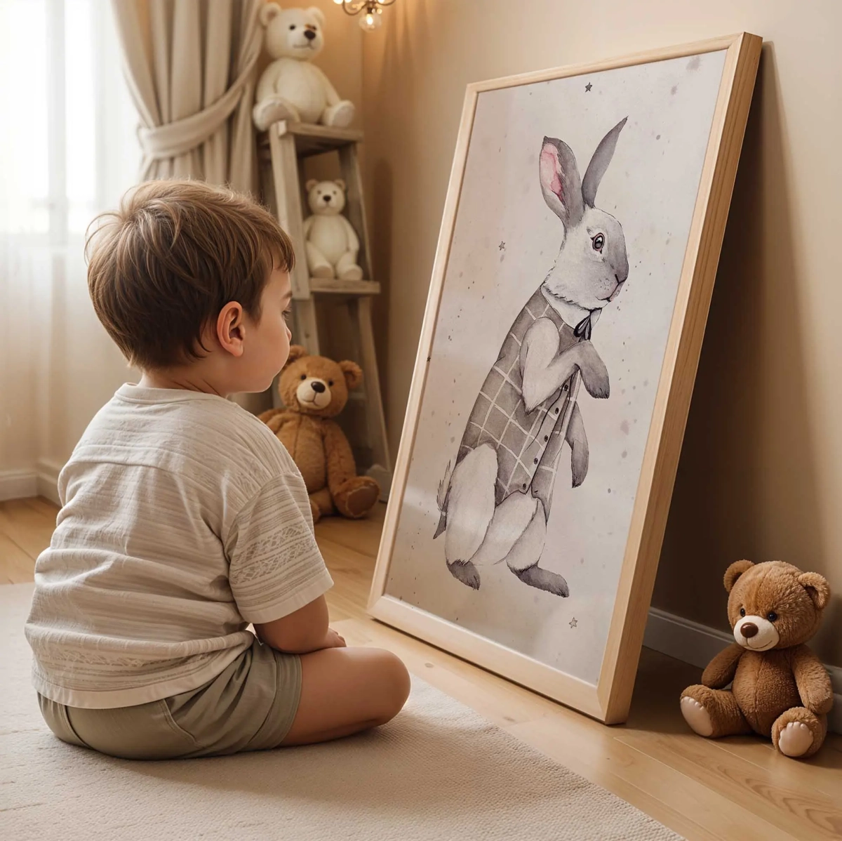 Króliczek retro w kamizelce – plakat dla dzieci | Mała Pracownia