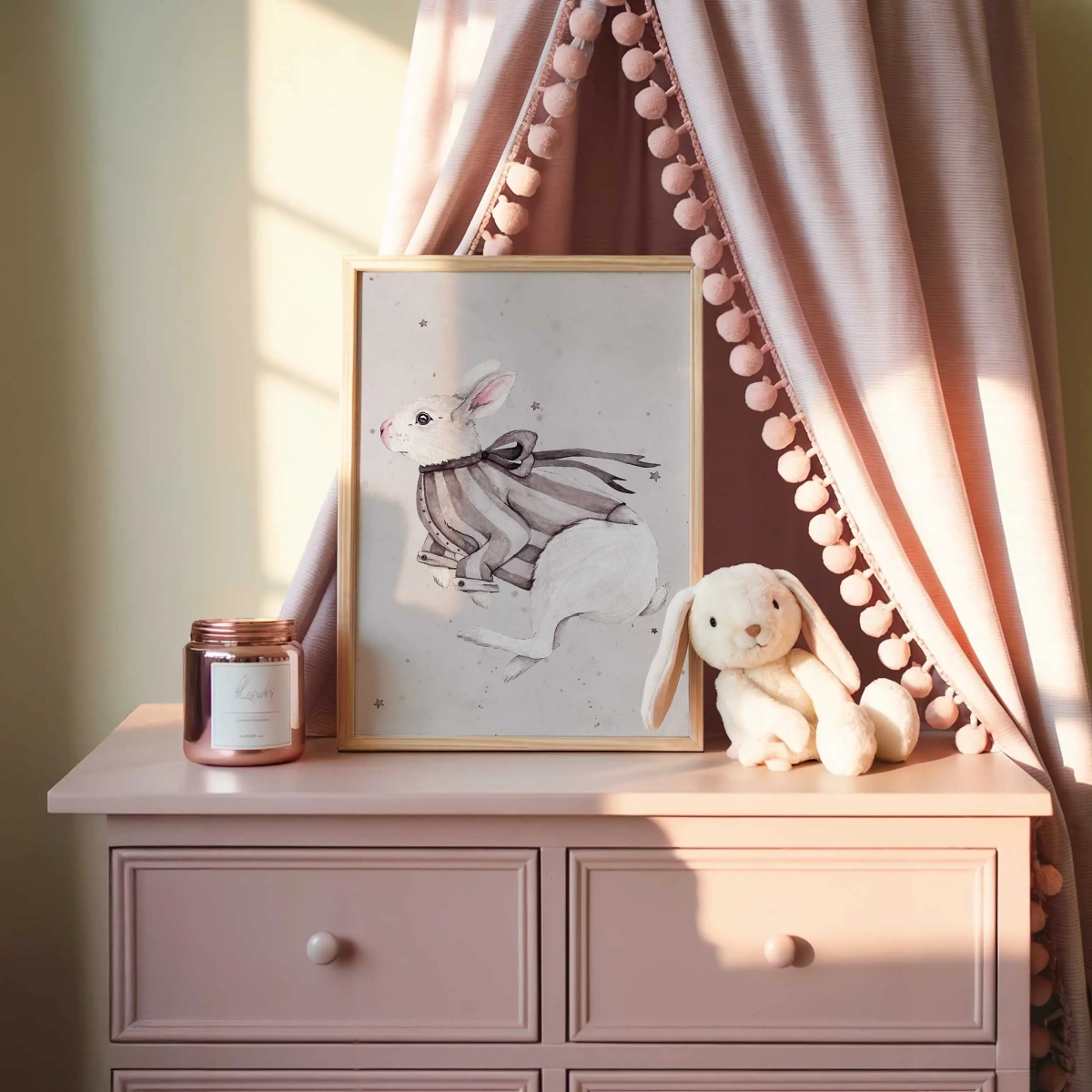 Plakat Króliczek retro w brązowej bluzeczce do pokoju dziecka | Mała Pracownia