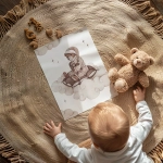Plakat Sleepy Teddy – Miś na chmurce w stylu boho | Mała Pracownia