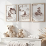 Tryptyk plakatów Sleepy Teddy – dekoracja pokoju dziecka w stylu boho | Mała Pracownia