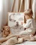 Sleepy Teddy – Miś na księżycu | Akwarelowy plakat do pokoju dziecka | Mała Pracownia
