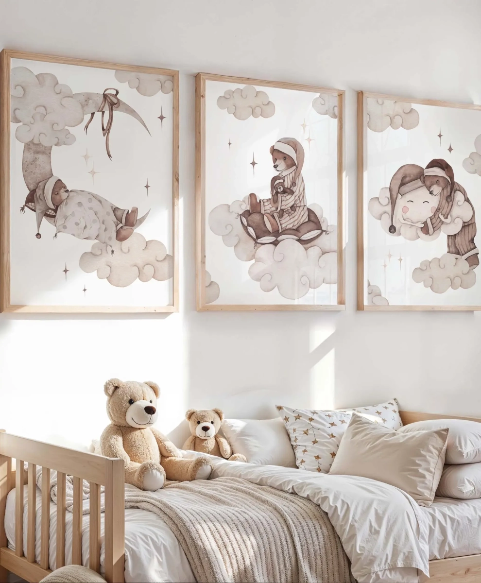Plakaty Misie Sleepy Teddy – zestaw dekoracji pokoju dziecka | Mała Pracownia