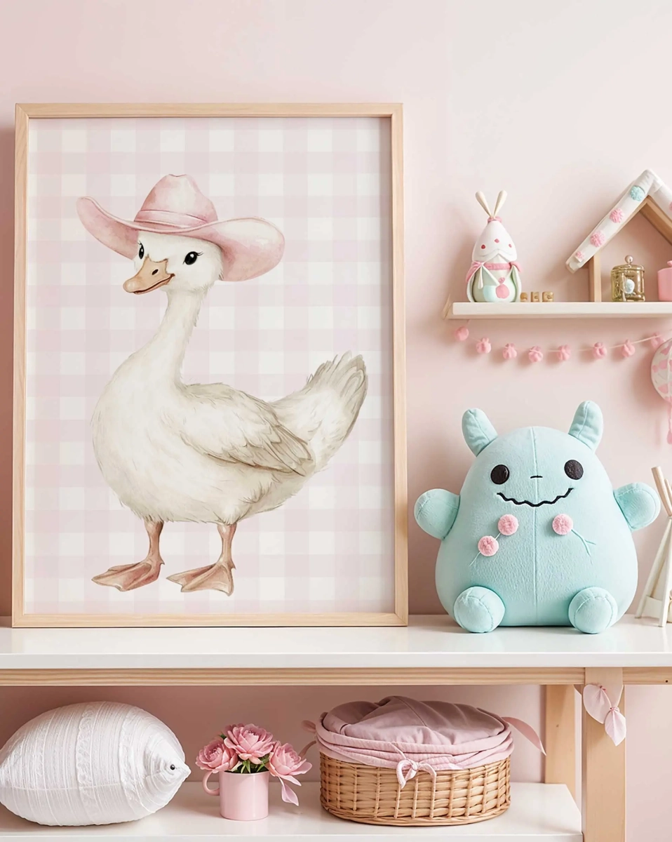 Plakat dla dzieci Gąska w różowym kapeluszu – Mała Pracownia