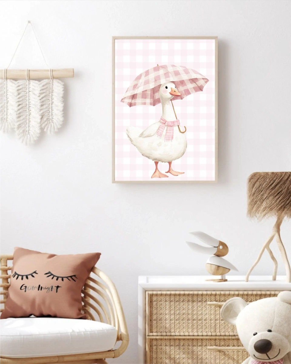 Plakat Gąska z różową parasolką na ścianę dla dzieci – Mała Pracownia